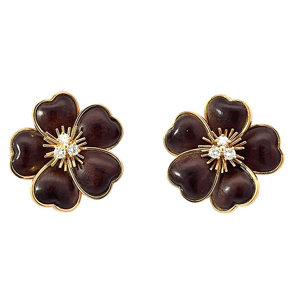 ヴァンクリーフ&アーペル ナーヴァル レターウッド ダイヤ ピアス K18YG